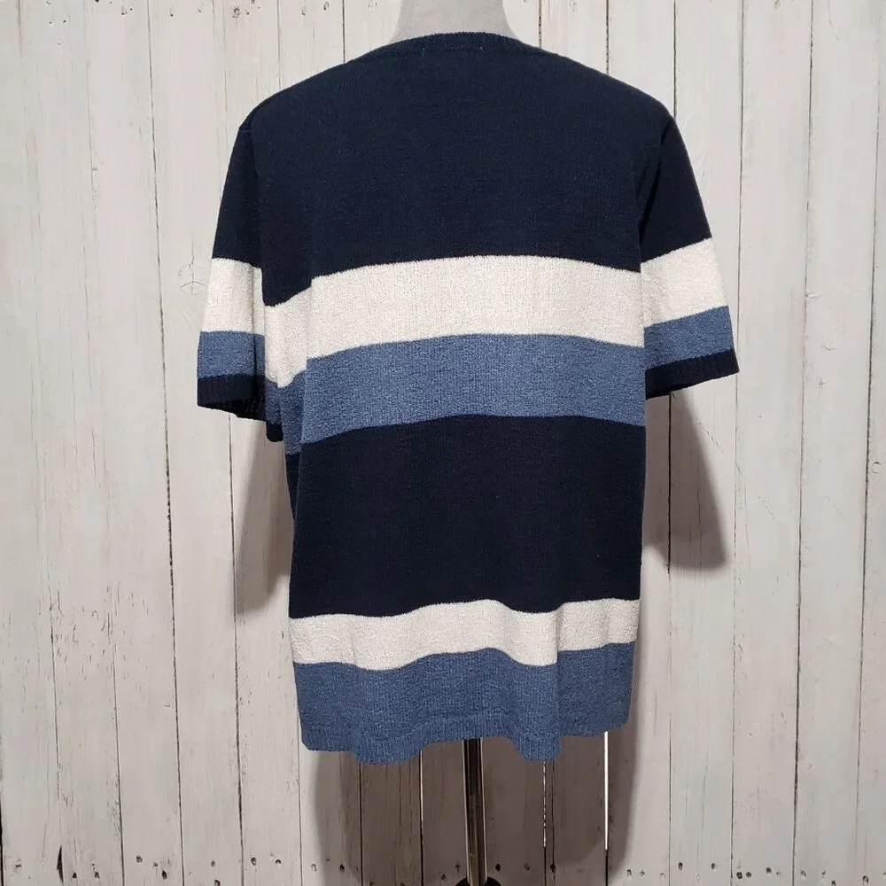 White Stag XL Sweater Blue Striped SS Retro 90s‎ Y2K Grunge Minimalist Grandma